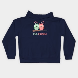 Owl-Dorable - Adorable Owl Couple In Love Tree Branch Kids Hoodie